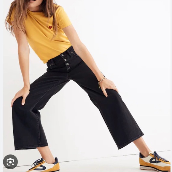 Madewell Black Denim Jeans Wide leg crop Sz 25 - Picture 1 of 12